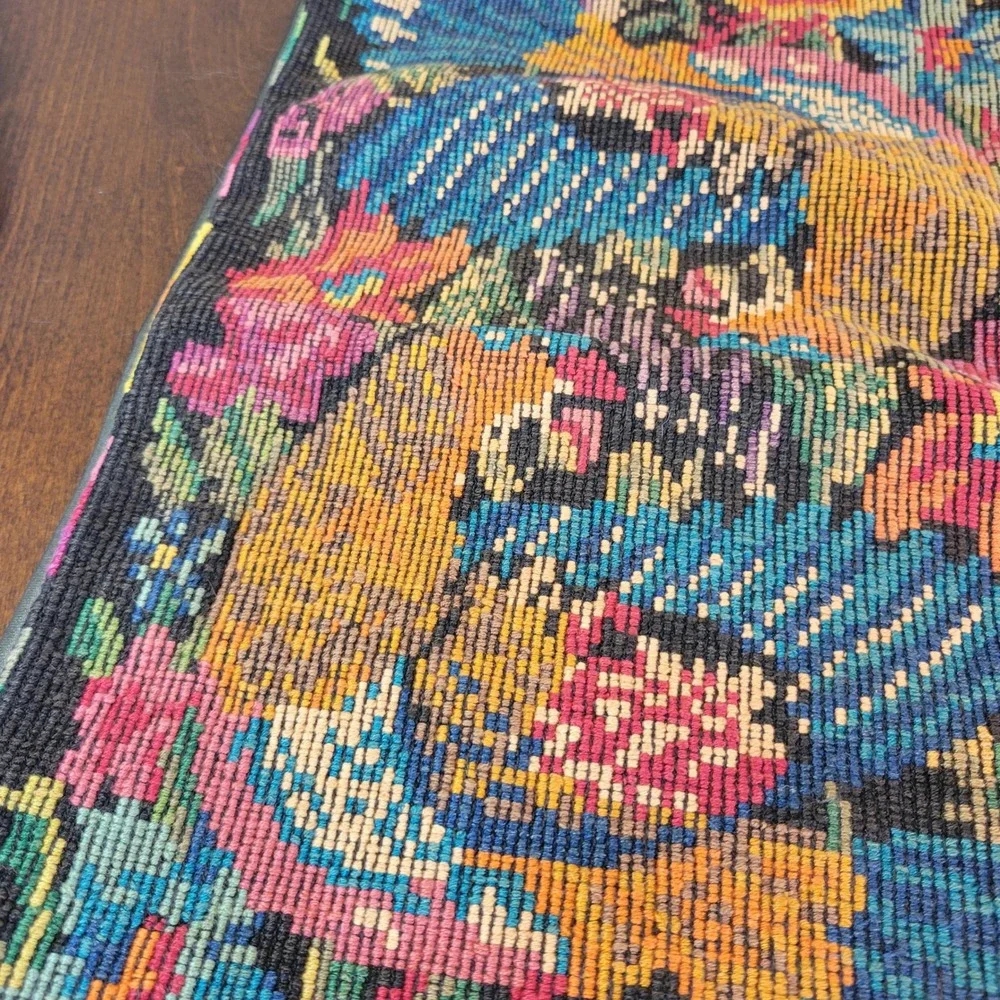 Vintage Needlepoint Floral Tapestry Lumbar Pillow Cover Multicolor Roses 23x9